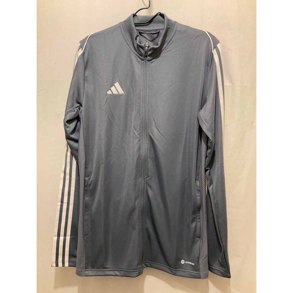 Adidas Mens Aeroready Track Jacket Gray White 3-Stripe Full Zip Athletic Top .